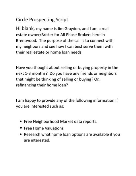The purpose of the call is to connect with my neighbors and see how I can best serve them with their real estate or home loan needs. . Brandon mulrenin scripts pdf